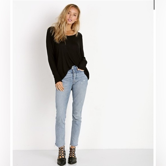 Joah Brown Tops - Joah Brown For Keeps V Neck Black Rib Long Sleeve Top One Size